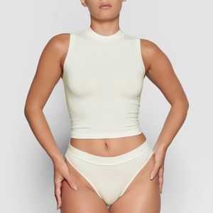 SKIMS Bone Cotton Jersey Mock Neck Tank